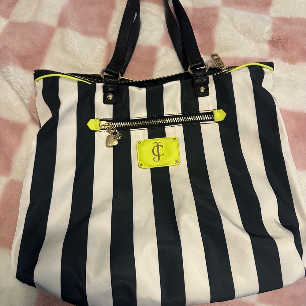 JUICY COUTURE BLACK & WHITE STRIPED TOTE